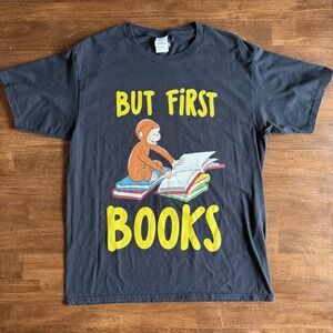 Curious George 'But First Books' Men's Shirt Size Large Librarian Grannycore